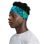 Turquoise Tropical Leaf Pattern Print Sports Headband