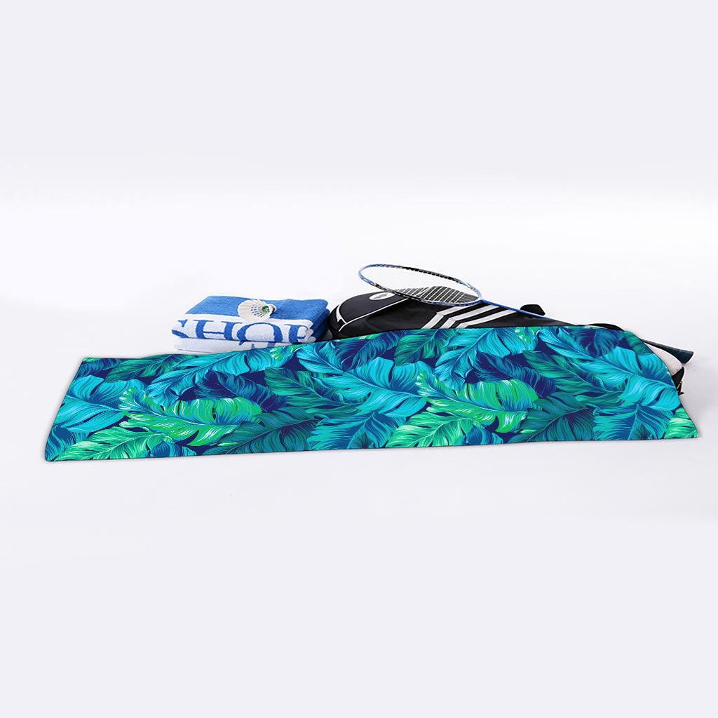 Turquoise Tropical Leaf Pattern Print Sports Towel