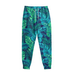Turquoise Tropical Leaf Pattern Print Sweatpants