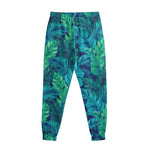 Turquoise Tropical Leaf Pattern Print Sweatpants