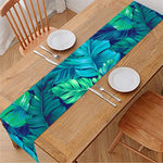 Turquoise Tropical Leaf Pattern Print Table Runner