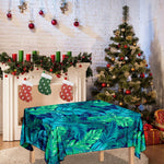 Turquoise Tropical Leaf Pattern Print Tablecloth