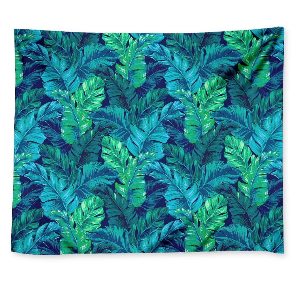 Turquoise Tropical Leaf Pattern Print Tapestry