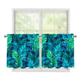 Turquoise Tropical Leaf Pattern Print Tier Curtains