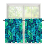 Turquoise Tropical Leaf Pattern Print Tier Curtains