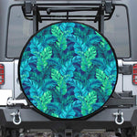 Turquoise Tropical Leaf Pattern Print Tire Cover