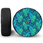 Turquoise Tropical Leaf Pattern Print Tire Cover With Camera Hole