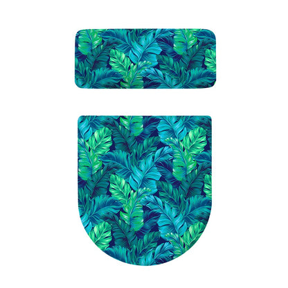 Turquoise Tropical Leaf Pattern Print Toilet Lid And Tank Cover Set