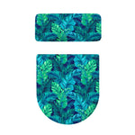 Turquoise Tropical Leaf Pattern Print Toilet Lid And Tank Cover Set