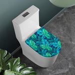 Turquoise Tropical Leaf Pattern Print Toilet Lid Cover