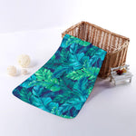Turquoise Tropical Leaf Pattern Print Towel