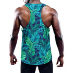 Turquoise Tropical Leaf Pattern Print Training Tank Top