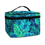 Turquoise Tropical Leaf Pattern Print Travel Makeup Bag