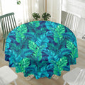 Turquoise Tropical Leaf Pattern Print Waterproof Round Tablecloth