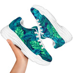 Turquoise Tropical Leaf Pattern Print White Chunky Shoes