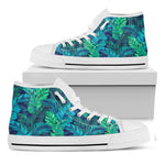 Turquoise Tropical Leaf Pattern Print White High Top Sneakers