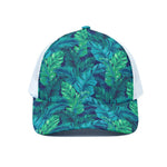 Turquoise Tropical Leaf Pattern Print White Mesh Trucker Cap