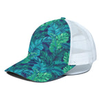 Turquoise Tropical Leaf Pattern Print White Mesh Trucker Cap