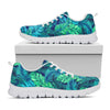 Turquoise Tropical Leaf Pattern Print White Running Shoes