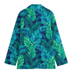 Turquoise Tropical Leaf Pattern Print Women's Blazer