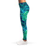 Turquoise Tropical Leaf Pattern Print Women's Leggings