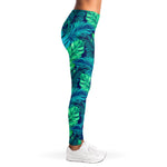 Turquoise Tropical Leaf Pattern Print Women's Leggings