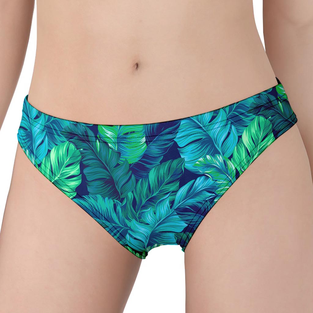 Turquoise Tropical Leaf Pattern Print Women's Panties