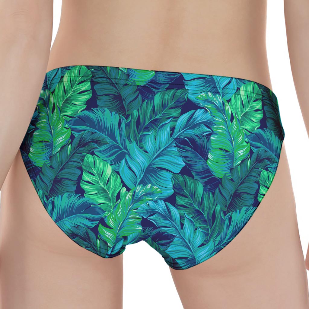 Turquoise Tropical Leaf Pattern Print Women's Panties