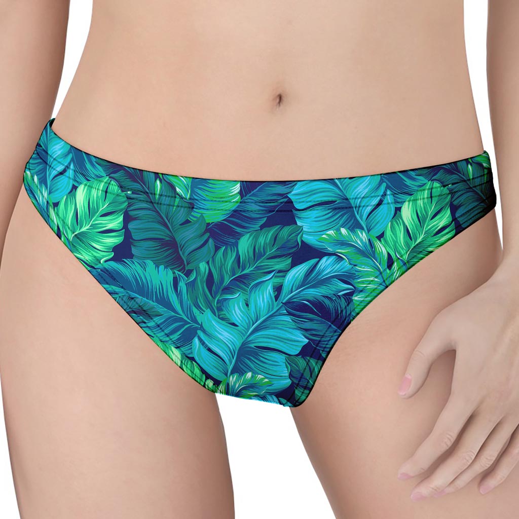 Turquoise Tropical Leaf Pattern Print Women's Thong