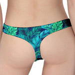 Turquoise Tropical Leaf Pattern Print Women's Thong