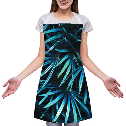 Turquoise Tropical Leaves Print Adjustable Apron