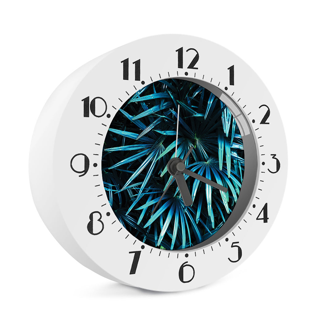 Turquoise Tropical Leaves Print Alarm Clock