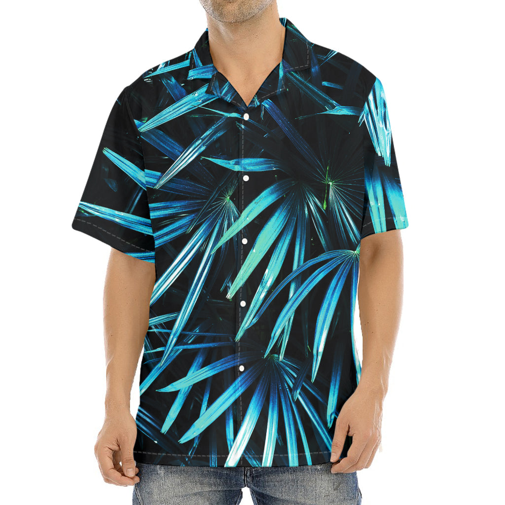 Turquoise Tropical Leaves Print Aloha Shirt