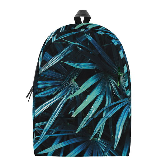 Turquoise Tropical Leaves Print Backpack