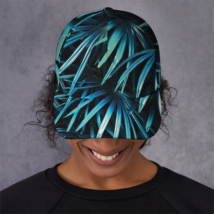 Turquoise Tropical Leaves Print Baseball Cap