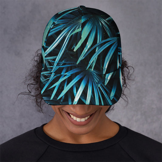 Turquoise Tropical Leaves Print Baseball Cap