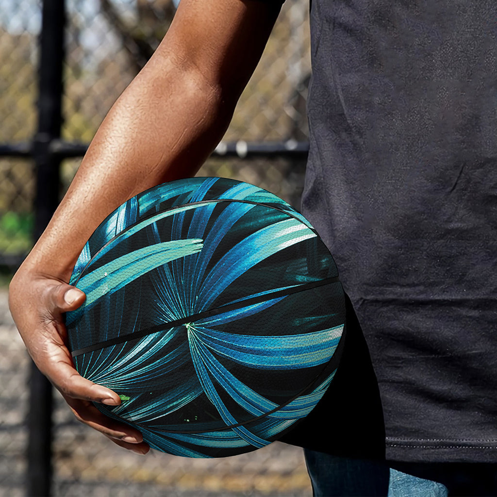 Turquoise Tropical Leaves Print Basketball