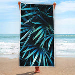 Turquoise Tropical Leaves Print Beach Towel