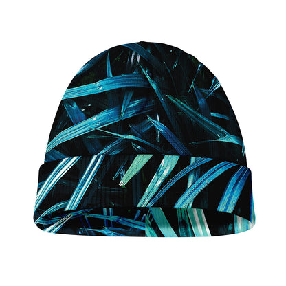 Turquoise Tropical Leaves Print Beanie