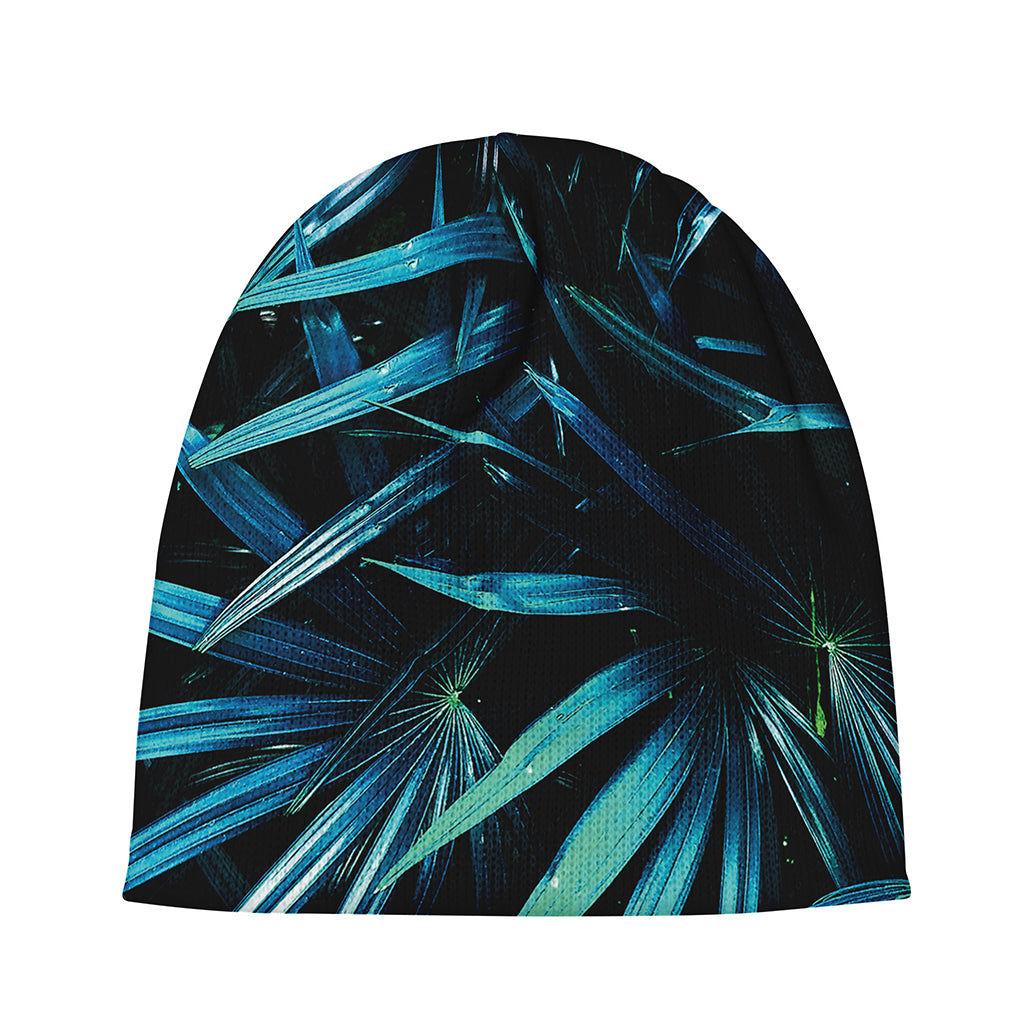 Turquoise Tropical Leaves Print Beanie