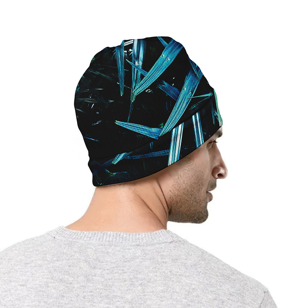 Turquoise Tropical Leaves Print Beanie