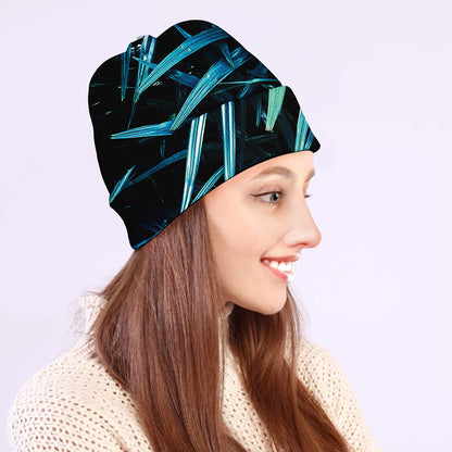 Turquoise Tropical Leaves Print Beanie