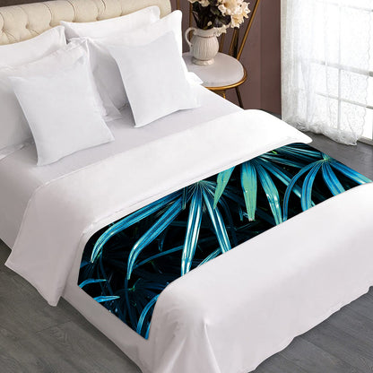 Turquoise Tropical Leaves Print Bed Runner