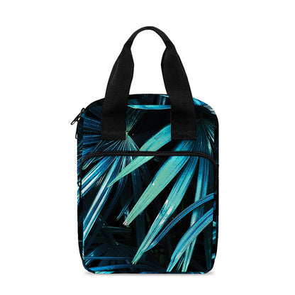 Turquoise Tropical Leaves Print Bible Tote Bag