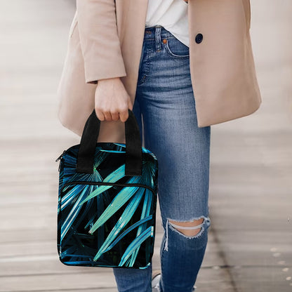 Turquoise Tropical Leaves Print Bible Tote Bag