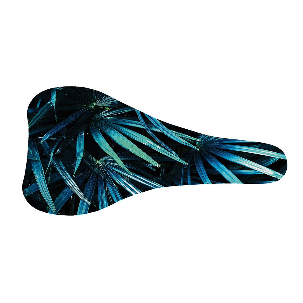 Turquoise Tropical Leaves Print Bicycle Seat Cover