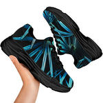Turquoise Tropical Leaves Print Black Chunky Shoes