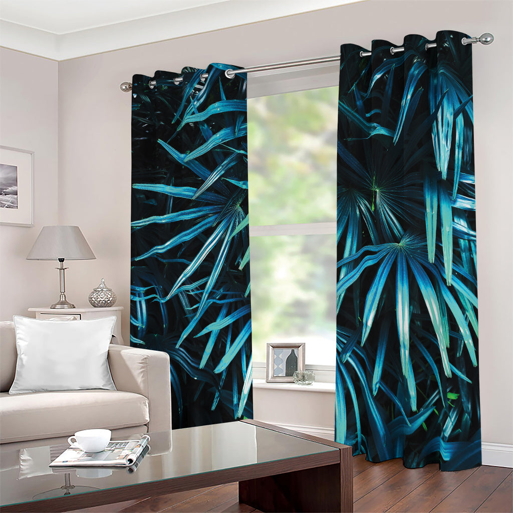 Turquoise Tropical Leaves Print Blackout Grommet Curtains