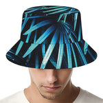 Turquoise Tropical Leaves Print Bucket Hat