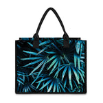 Turquoise Tropical Leaves Print Canvas Tote Bag